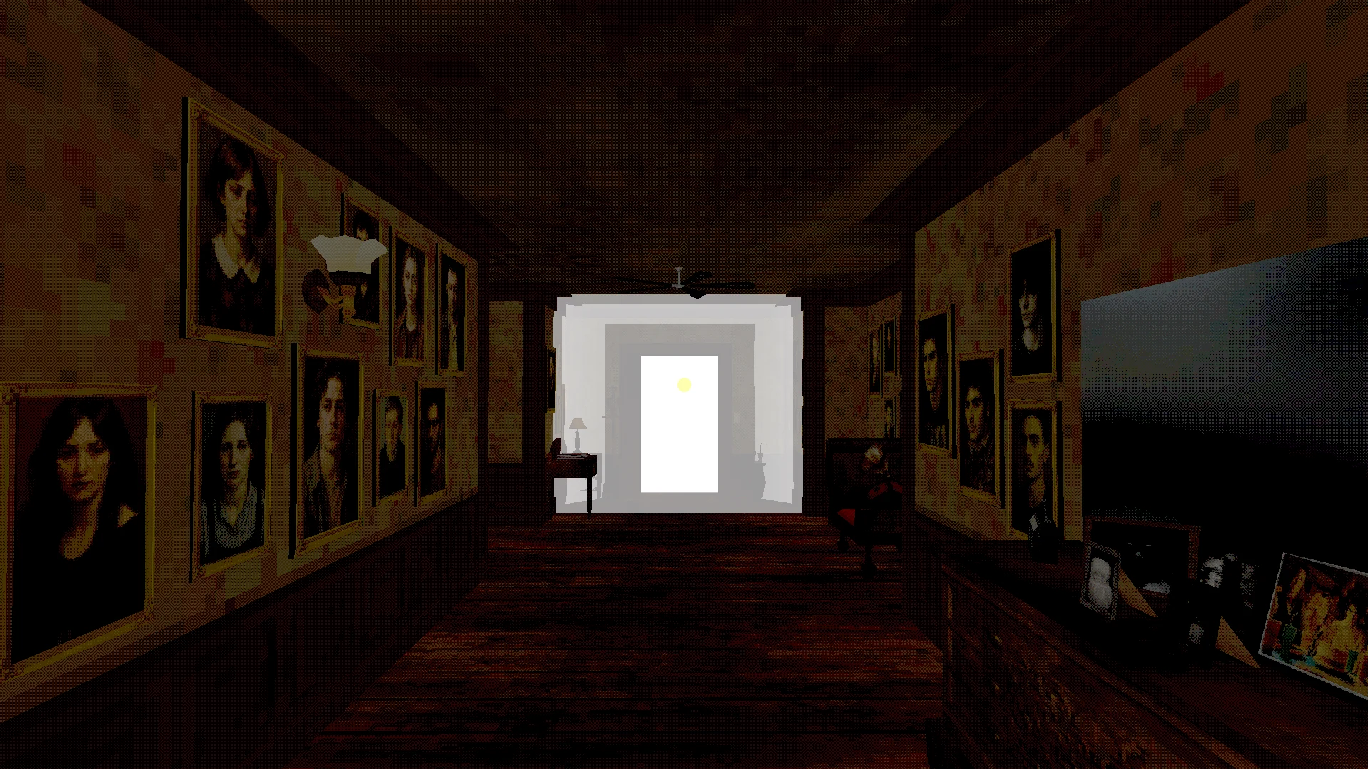 Couloir de portraits dans Rouge Carmin
